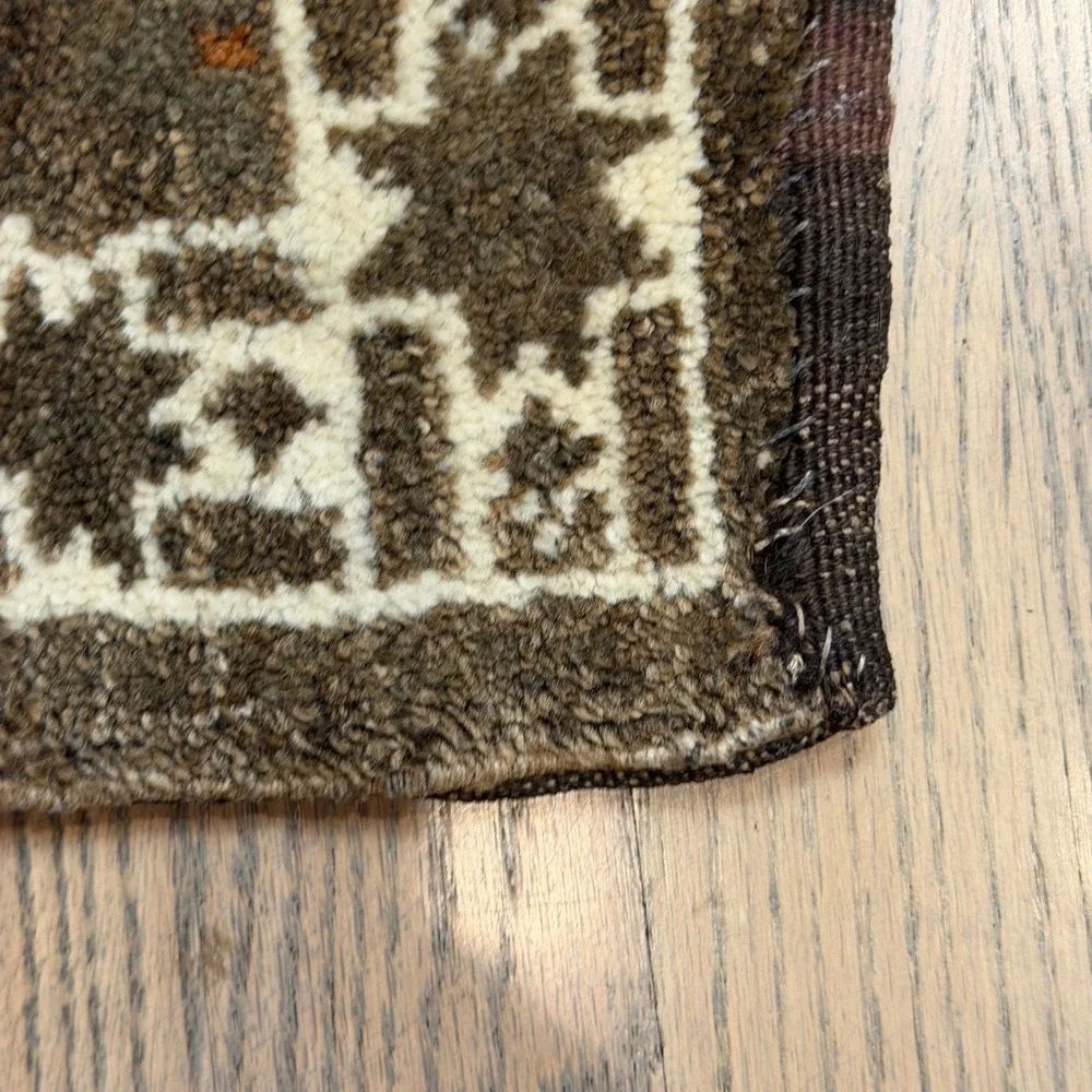 Antique Hand-Knotted Square Turkish Decorative Wool Rug Tribal Boho Rug 14x15 in